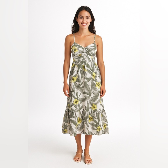 NWT Banana Republic Palm Floral Linen-Blend Ruffle-Hem Dress Adjustable Straps - Picture 9 of 9